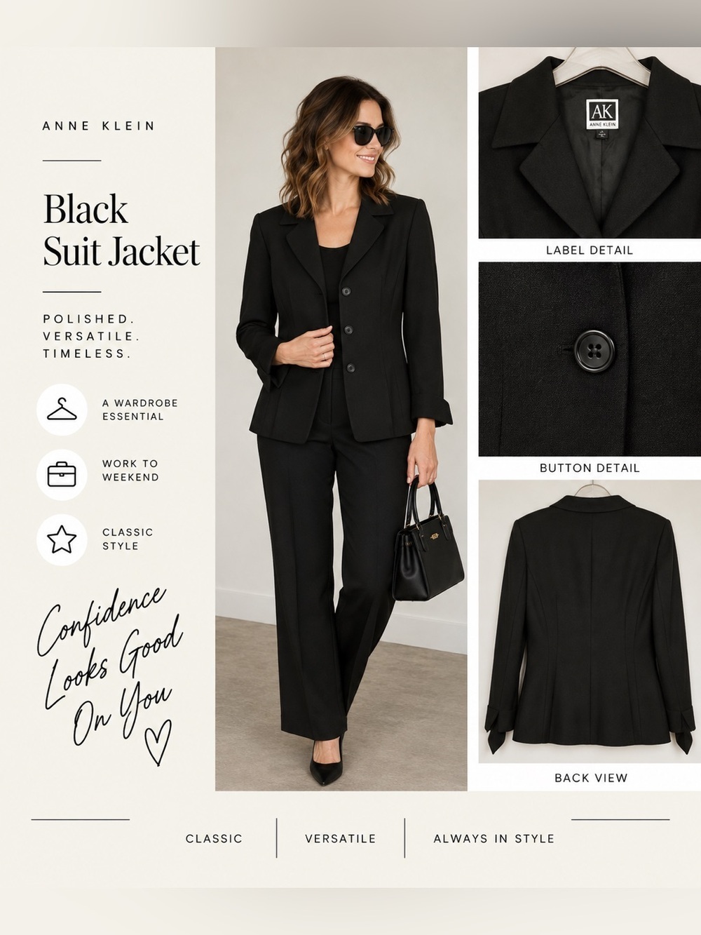 Anne Klein Black Suit Jacket‎ nwt